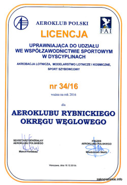 Licencja Sportowa Aeroklubv ROW